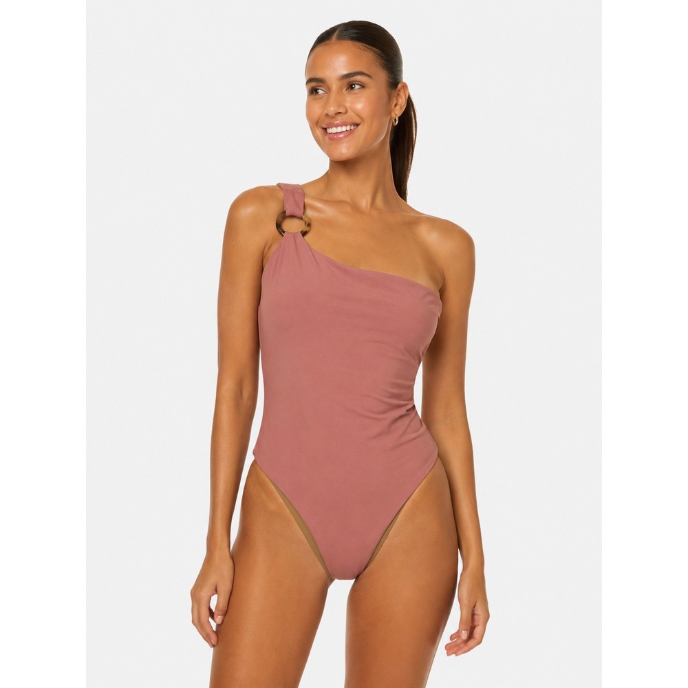 KYA Amara Reversible One Piece Swimsuit Rose Gold Latte Tortoise Ring S New NWOT